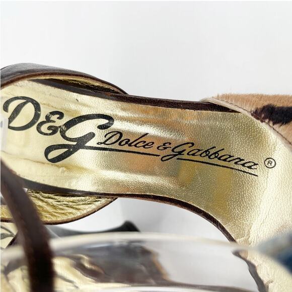 Dolce & Gabbana Vintage y2k Leopard Calf Hair Denim Flower Wedge Sandal IT 38.5 - Picture 8 of 12